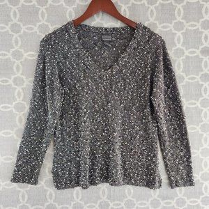 Chico's Speckled V-Neck Sweater in Black and White